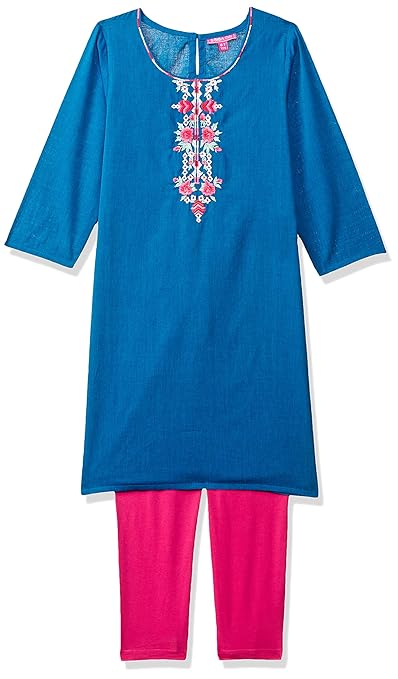 Girl's Cotton Straight Salwar Suit Set (KW3655_Blue_7)