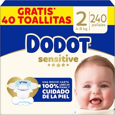 Pañales Bebé Sensitive, Talla 2 (4-8 kg), 240 Pañales + Regalo de 40 Toallitas Aqua Pure 99% Agua, Hasta 12 h De Protección Antifugas y Cuidado de la Piel, Pack Mensual