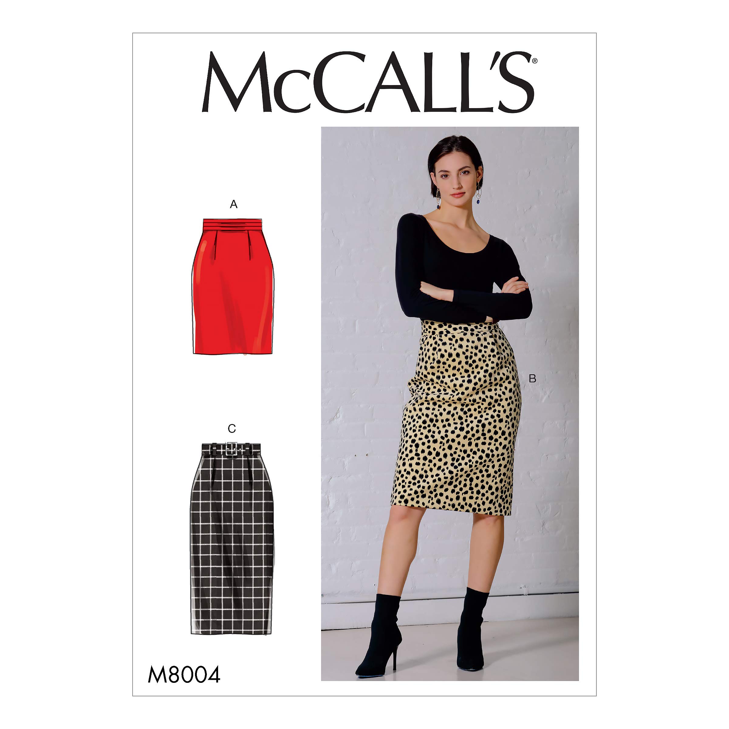 McCall's Sewing Pattern-M8004A5-Misses' Skirt and Belt, Paper, White, Various