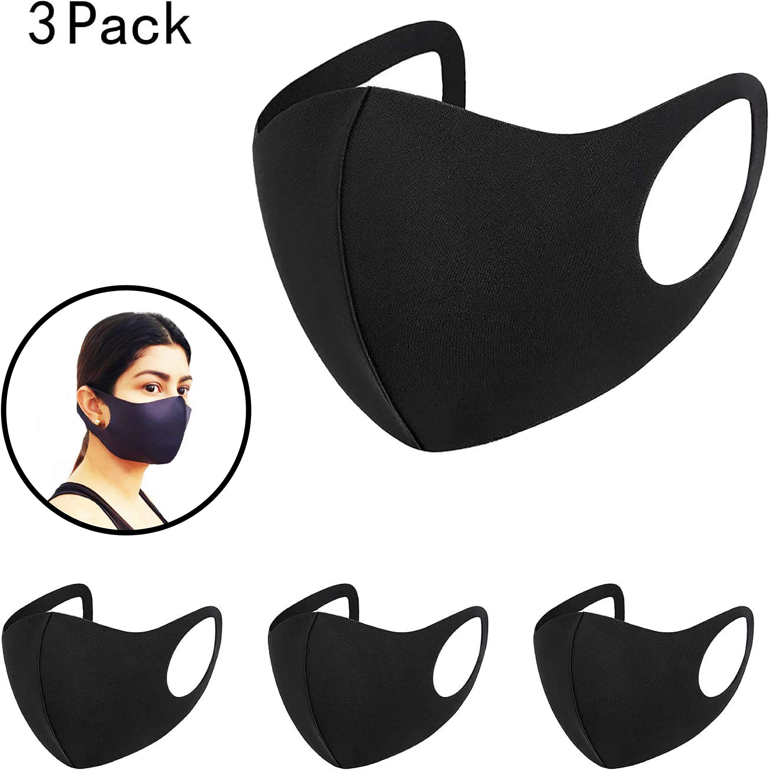 Pack x 3 Units Environment Protective washable neoprene reusable face mask, unisex soft and comfortable. Protects mouth and nose. Anti dust, pollen droplets and much more (Women, Black)