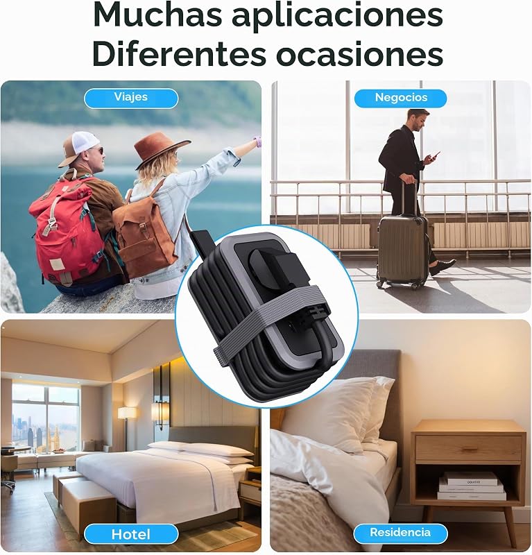 Regleta Portátil de Viaje, 1 Toma, 1 USB‑A y 2 USB‑C con Cable Enrollable — foto 7 de 7