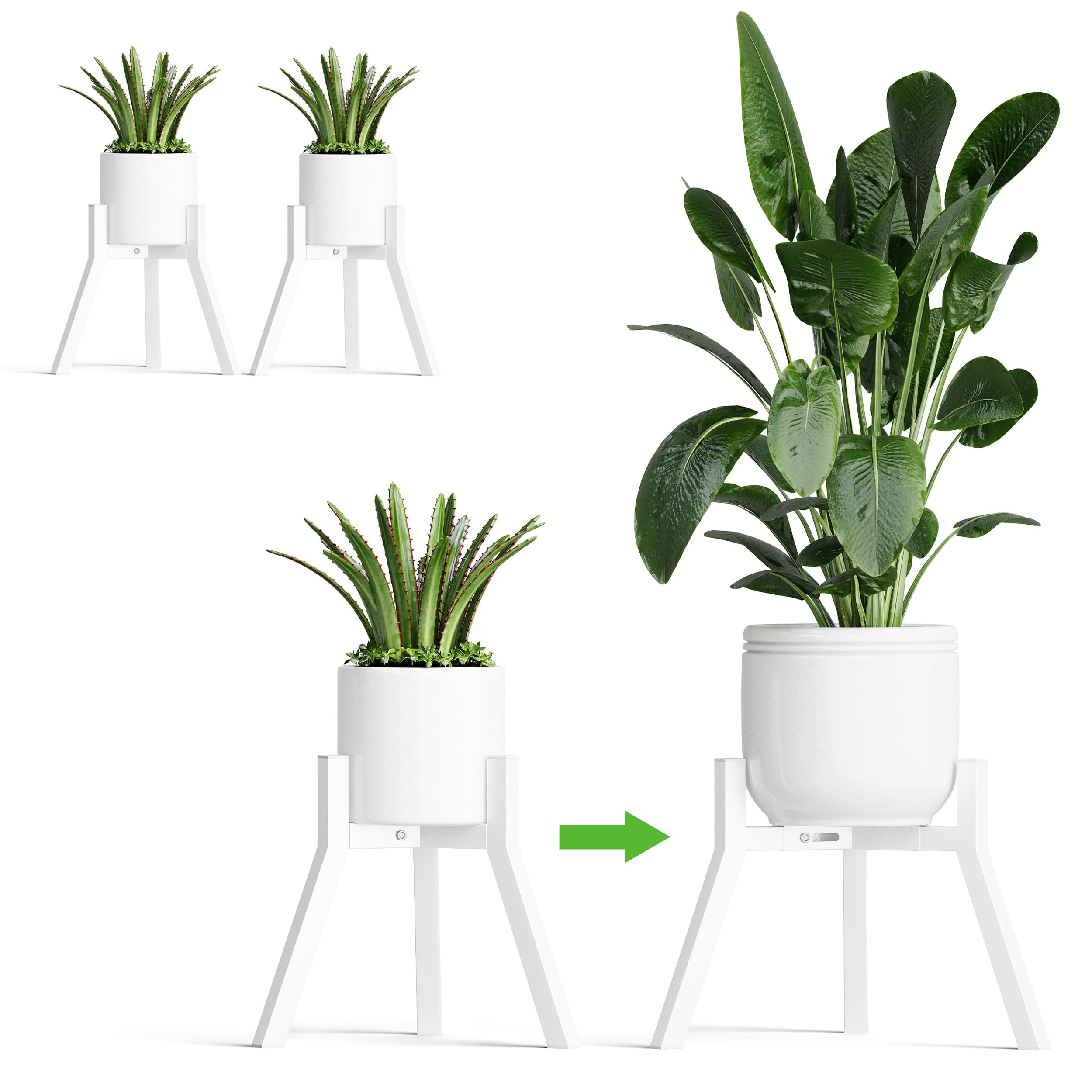 Photo 1 of Adjustable Plant Stands Set of 2, Metal Modern Small Plant Holder, Heavy Duty Stable Flower Holder Stand Rack for 10-16 Inch Indoor Outdoor Corner Living Room Balcony Office White PS-007WH-2