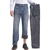 zhorefine Fleece Lined Jeans for Men Stretch Winter Thermal Pants Business Casual Straight