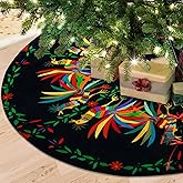Round Ethnic Mexican Christmas Tree Skirt, Xmas Tree Skirt Mat for Christmas Decorations for Xmas Party and Holiday Decorations 36