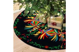 WOODLAND WREATH Round Ethnic Mexican Christmas Tree Skirt, Xmas Tree Skirt Mat for Christmas Decorations for Xmas Party and Holiday Decorations 48"