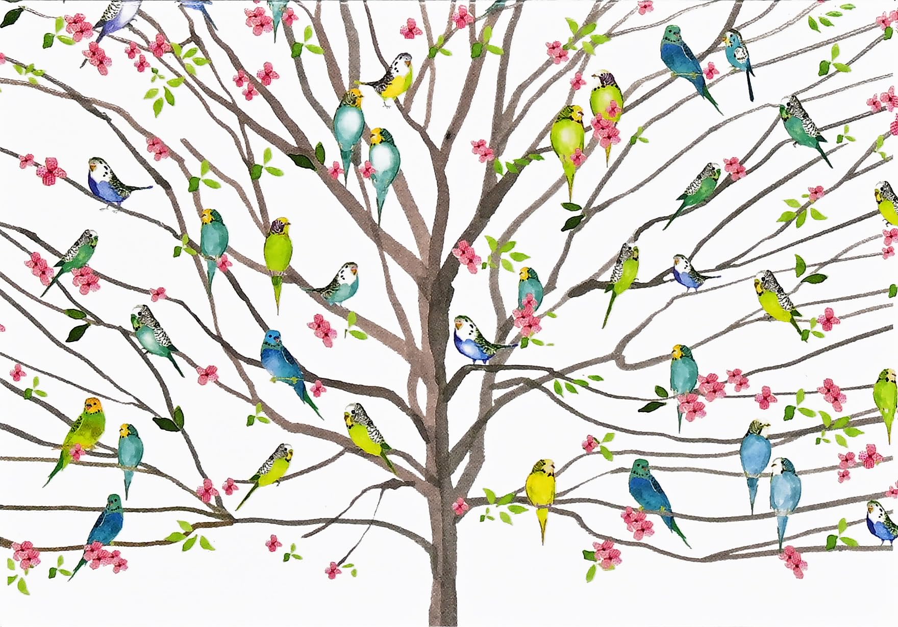 Tree of Budgies Note Cards (14 cards, 15 self-sealing envelopes)