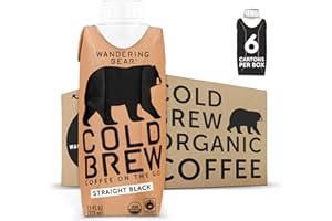 Wandering Bear Extra Strong Organic Cold Brew Coffee On-the-Go, Straight Black, 11 fl oz, 6 pack - Smooth, Organic, Unsweetened, Shelf-Stable, and Ready to Drink