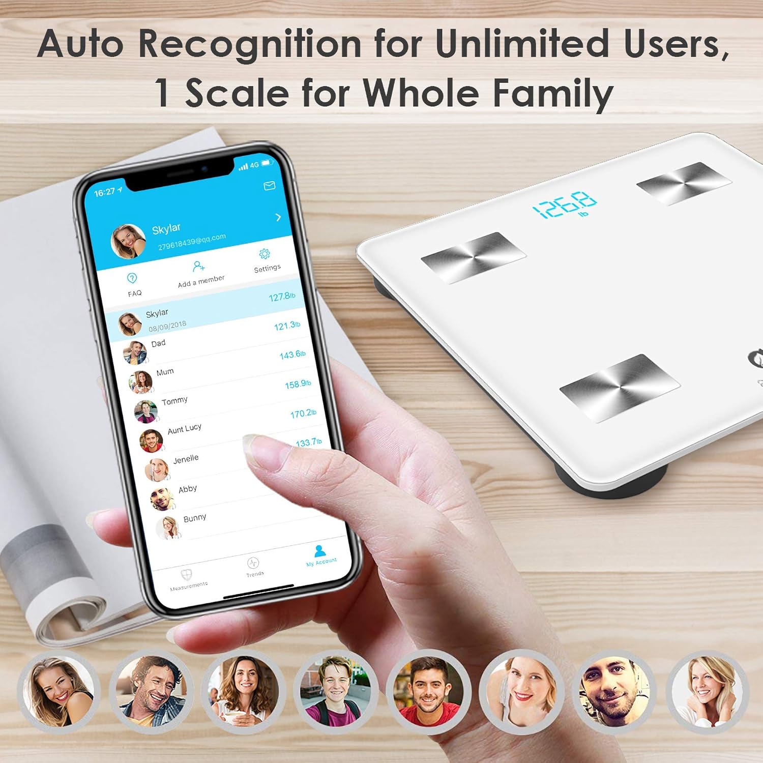 Arboleaf Digital Scale - Bluetooth Smart Scale Bathroom Weight Scale, Body Fat Monitor, 10 Key Composition, iOS Android APP, Unlimited Users, Auto Recognition, BMI, BMR: Health & Personal Care
