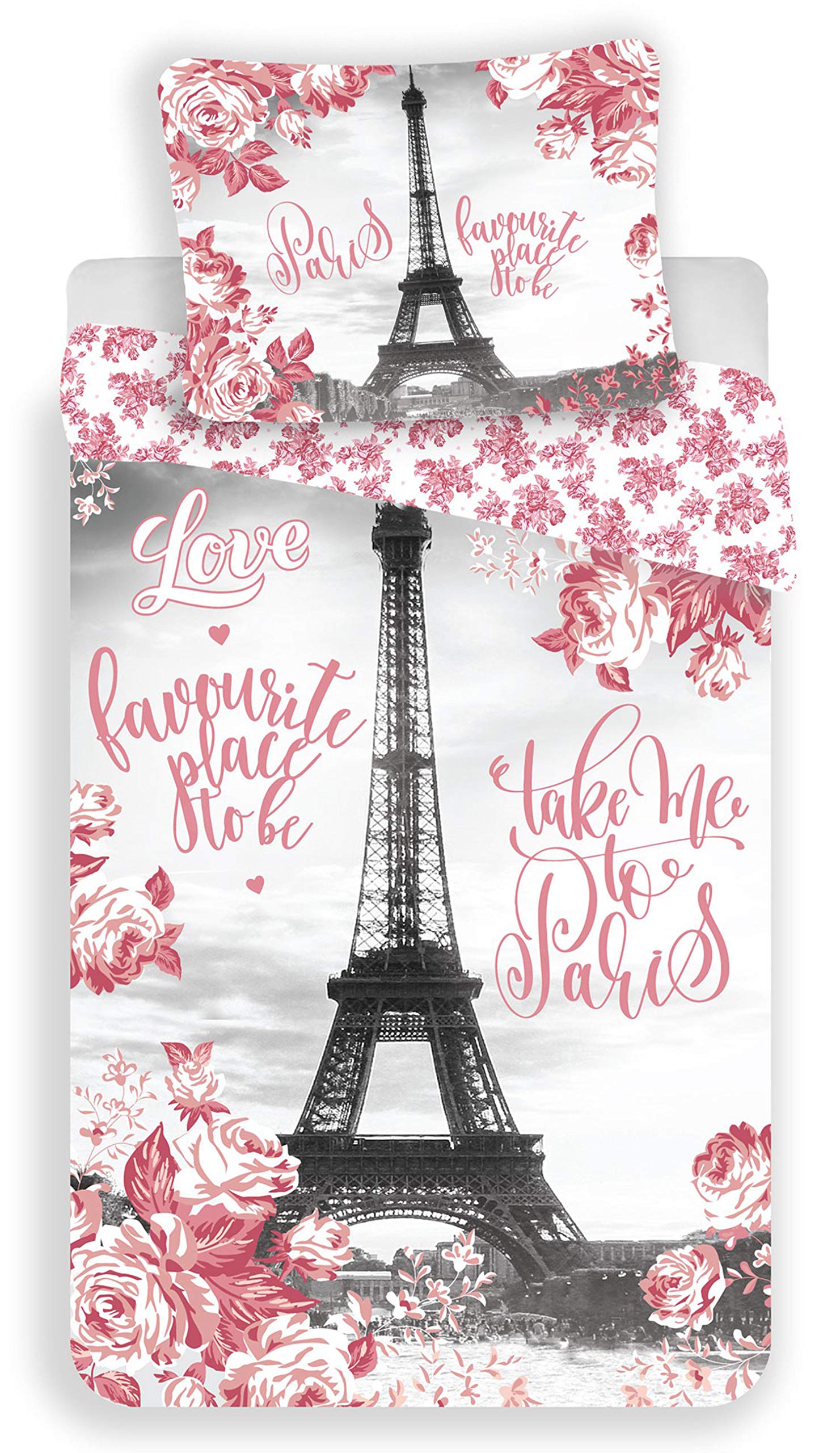 Paris Eiffel Tower Roses Cotton Bedding Set