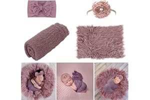 AOKE Newborn Photography Props - 4 PCS Baby Photo Props Long Ripple Wraps,DIY Fur Blanket,Headbands,Purple Toddler Wraps Mat Photoshoot Props Set Suitable for Infant Boys Girls(0-6 Months)