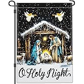 Yesuavt Christmas Oh Holy Night Jesus Nativity Scene Garden Flag Christian Jesus Yard Signs Garden Flags for Outside 12x18 Double Sided Christmas Vacation Outdoor Decorations