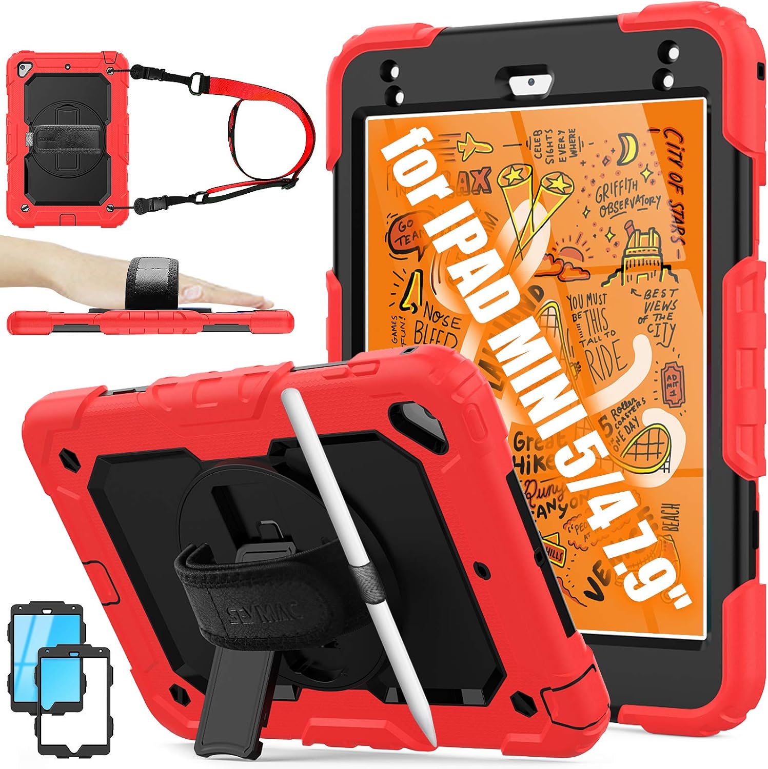 SEYMAC stock Case for iPad Mini 5th/4th Generation 7.9'', Full-body Protective Case with Screen Protector, Pencil Holder
