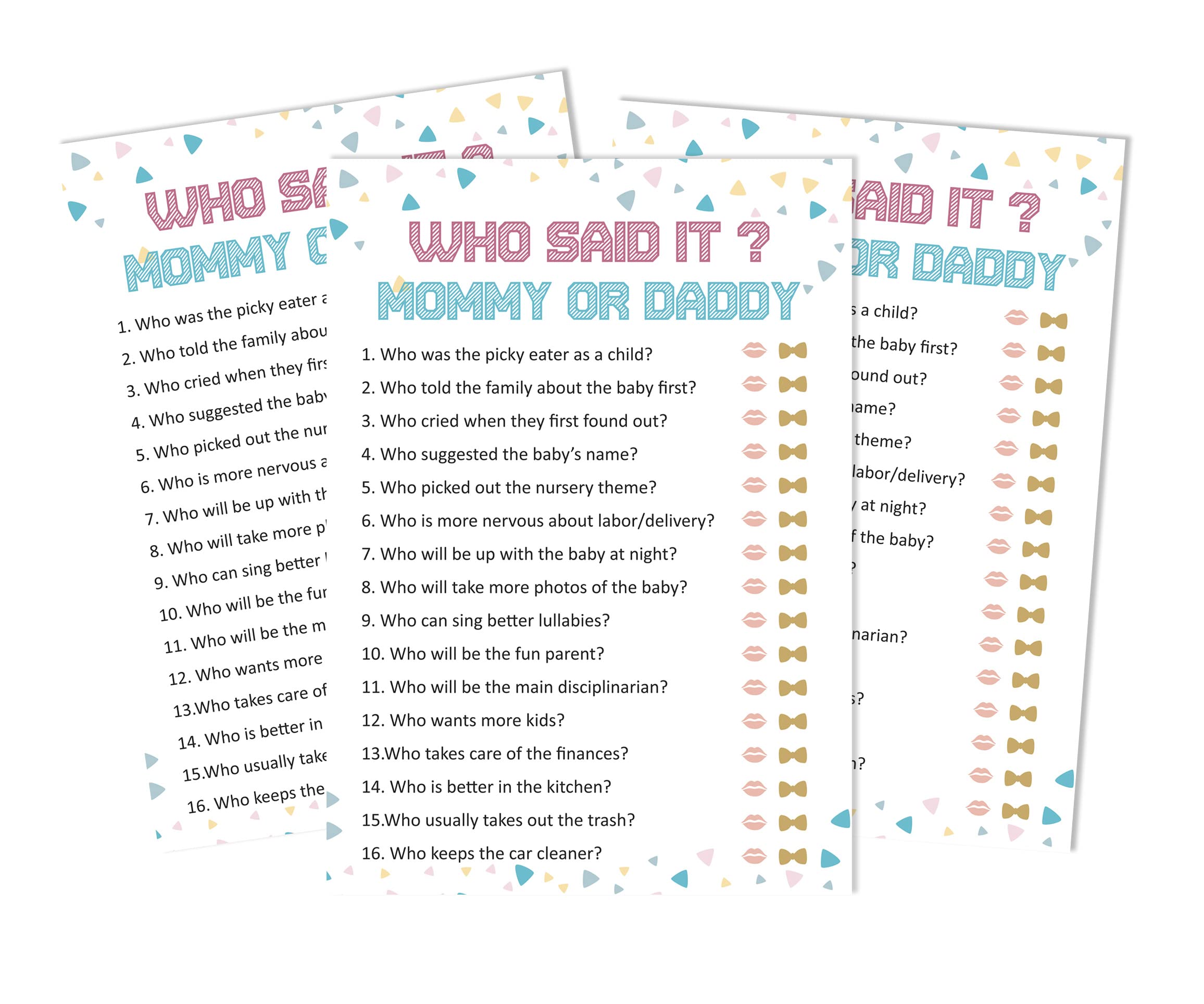 Inkdotpot Mommy Or Daddy Who said it Game Its A Boy Its A Girl Gender Reveal Set Of 50 Fun Baby Shower Game Party Supply