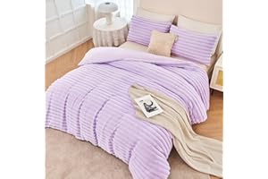 ANGIYUIN Faux Fur Twin Duvet Cover Set for Kids Girls Purple Fluffy Fuzzy Bedding Cover Sets 3 Pieces Plush Shaggy Comforter Cover Sets for All Season(Purple Twin)