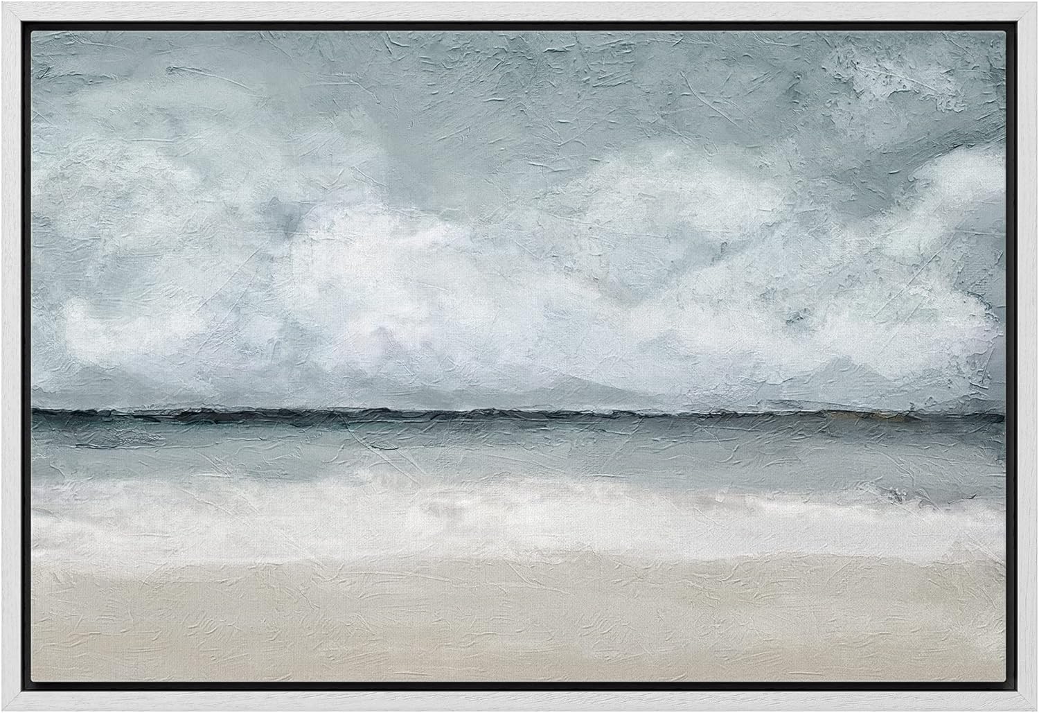 Wall Décor - wall26 Framed Canvas Print Wall Art Stormy Watercolor Ocean Sea Beach Horizon Nature Wilderness Illustrations Modern Art Rustic Landscape Relax/Calm for Living Room, Bedroom, Office - 24x36 White