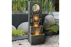 chillscreamni Modern Indoor Outdoor Waterfall Fountain - 39.3”Tall Relaxing Soothing Outdoor Freestanding Fountains with Lights&Pump, 4-Tier Outdoor Garden Fountain for House, Office, Garden, Patio