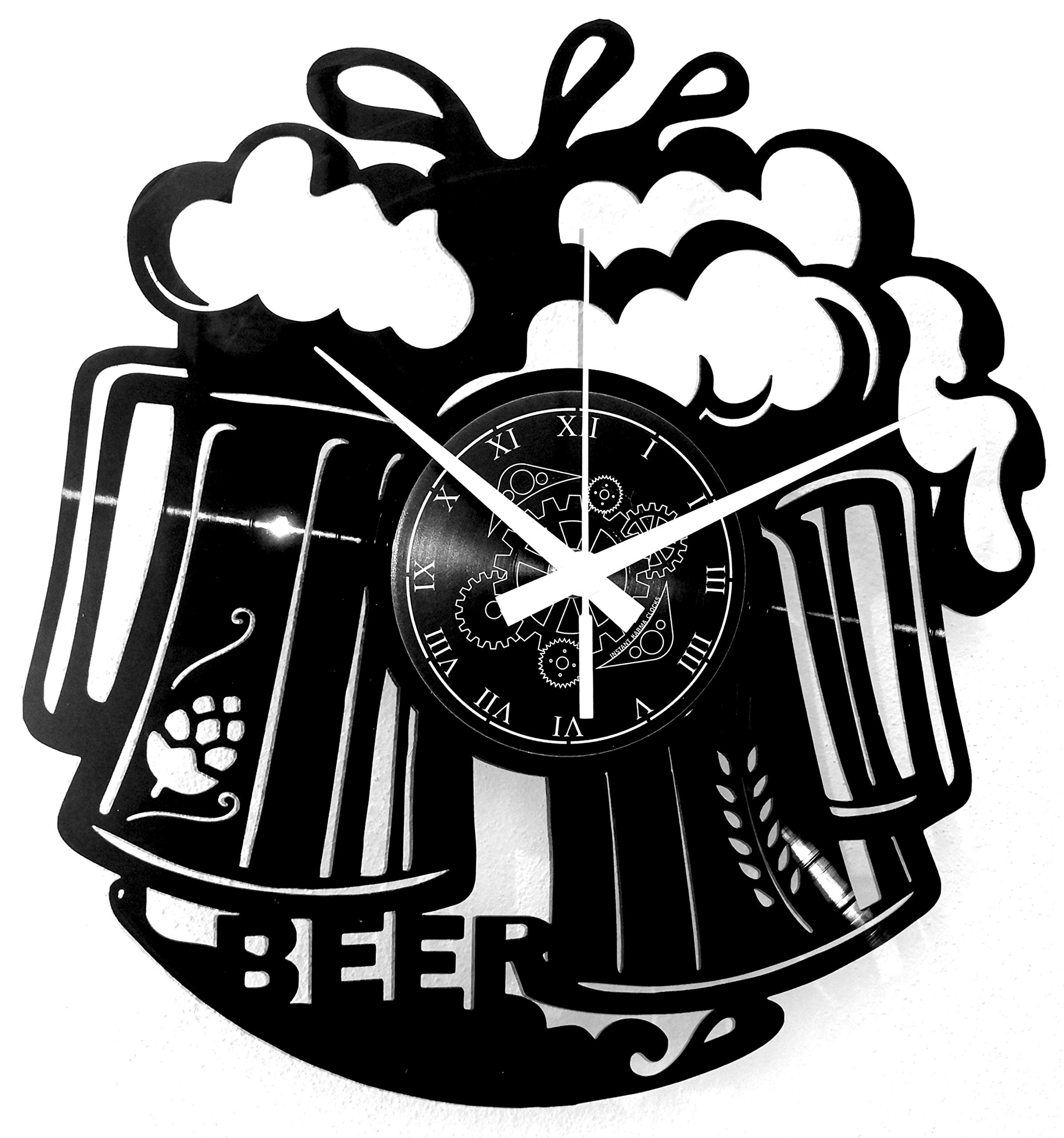 Instant Karma Clocks | Beer Wall Clock with Cheers Design and Foam Mugs – Silent No-Ticking – Perfect for Bedroom, Office, Studio, Cabin, Living Room – Unique Decoration
