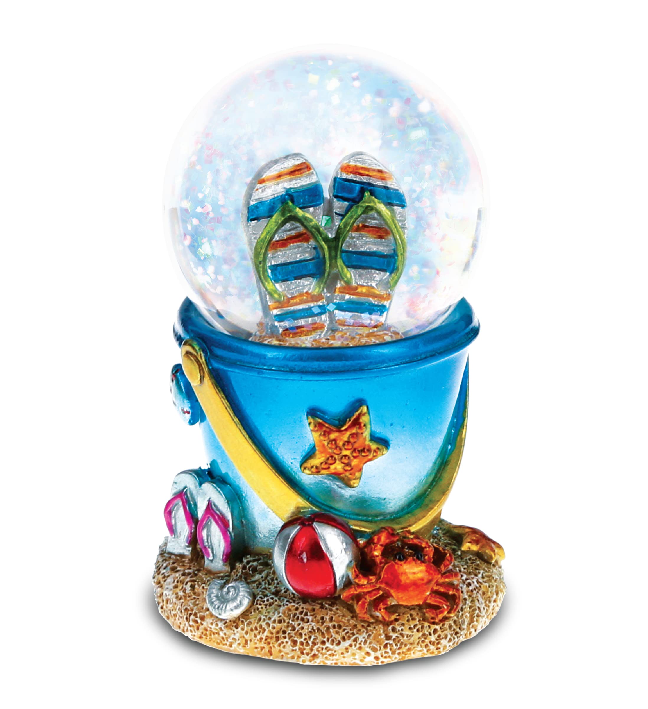 CoTa Global Cool Summer Sandals Beach Bucket Snow Globe - Water Globe Figurine with Sparkling Glitter, Collectible Novelty Ornament for Home Decor, for Birthdays and Valentine's - 45mm