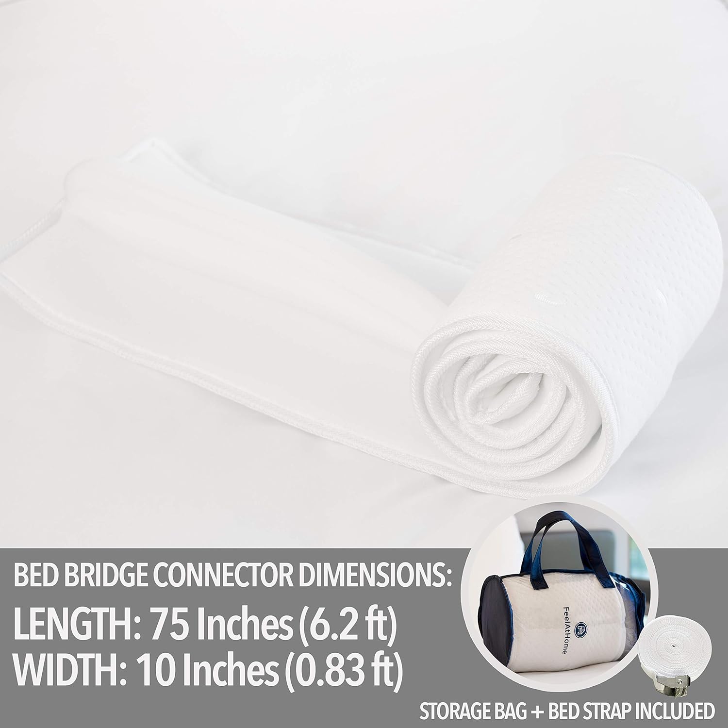 FeelAtHome 10 Inch Wide Bed Bridge Twin to King Converter Kit - Twin Bed Connector King Maker - Bed Gap Filler to Make Twin Beds Into King - Mattress Connector with Strap for Guests Stayovers: Home & Kitchen