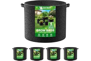 Land Guard 4-Pack Fabric Grow Bags 5 Gallon, Thickened Nonwoven Garden Pots, Growing Bags with Handles, Black