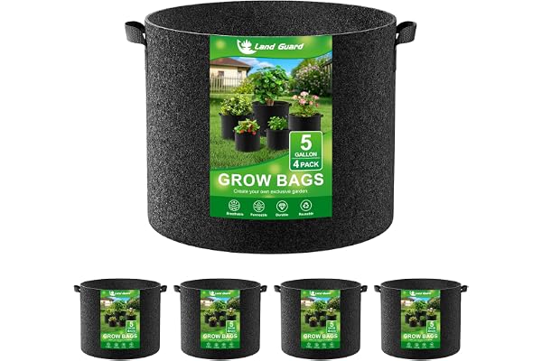 Land Guard 4-Pack Fabric Grow Bags 5 Gallon, Thickened Nonwoven Garden Pots, Growing Bags with Handles, Black