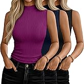 Xaatren 3 Pack Women's Sleeveless Mock Turtlenecks Shirts, Ribbed Stretch Slim Fitted Tank Top Basic Lightweight Bustier Tee