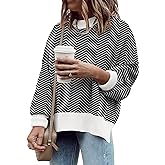 ETCYY Womens Oversized Sweaters Fall 2026 Fashion Clothes Trendy Batwing Sleeve Colorblock Striped Knit Pullover Tops