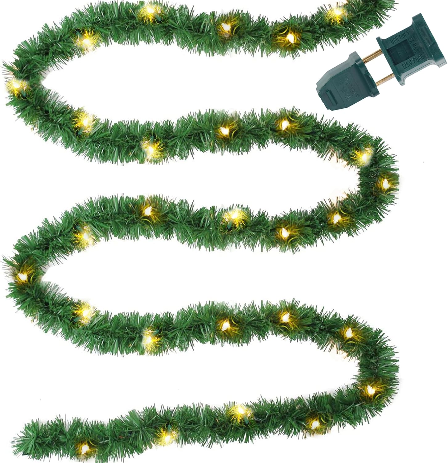 Wreaths, Garlands & Swags - Biswing 15FT Pre-lit Christmas Green Garland Upgrade, Lighted Artificial Pine Garlands with 35 Count Clear Lights, Connectable & Light Up for Indoor Outdoor Home Winter Holiday New Year Decorations