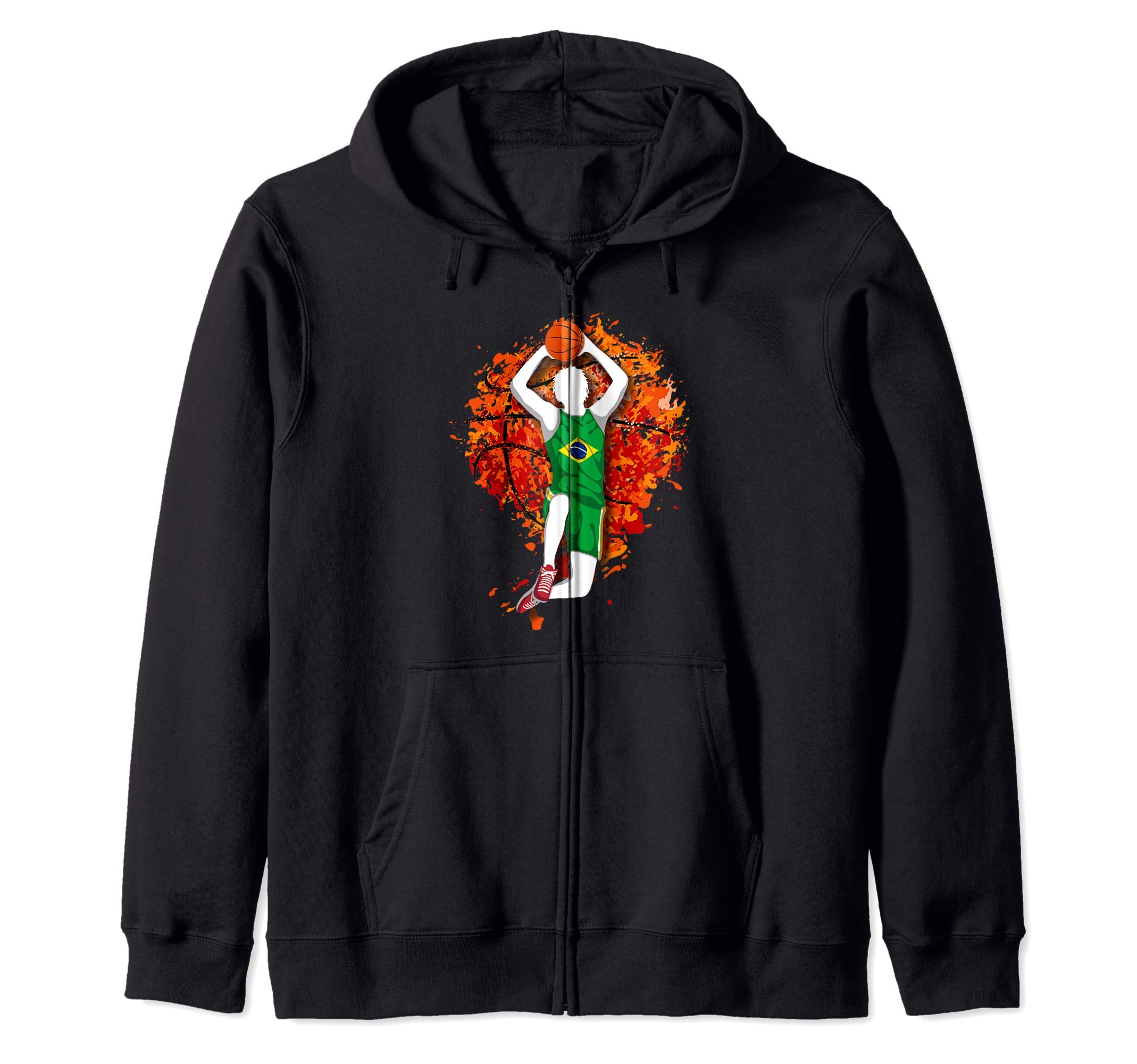 Brazil Basketball Brazilian National Flag Mid Air Slam Dunk Zip Hoodie