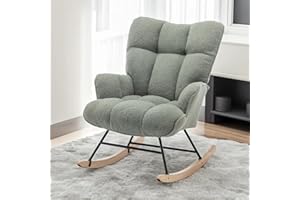 SAETSFEG Nursery Rocking Chair, Upholstered Glider Rocker with High Backrest, Comfortable Stylish Accent Armchair with Padded Seat, Olive