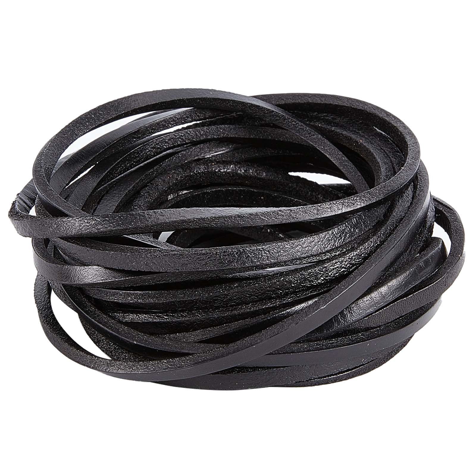 GORGECRAFT 5M Genuine Leather Cord 5mm Wide Flat Cowhide Leather Cord Belt Wrap Single Sided Flat Cord Leather String Roll for Diy Crafts Jewelry Necklace Braided Bracelets, Black — image 1
