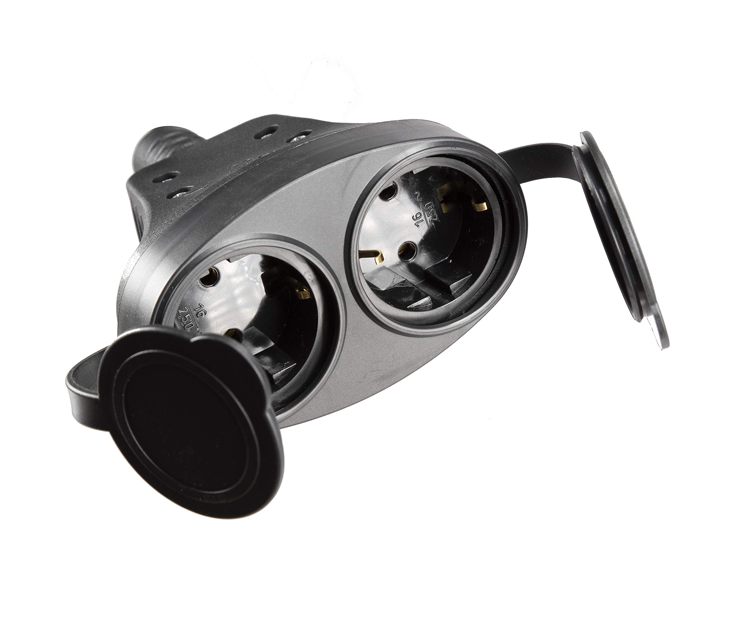 2-Way Rubber Schuko Coupling IP44 Solid Rubber Schuko Coupling with Cover Caps Waterproof Wet Room Outdoor Schuko Plug IP44 (2-Way Coupling)