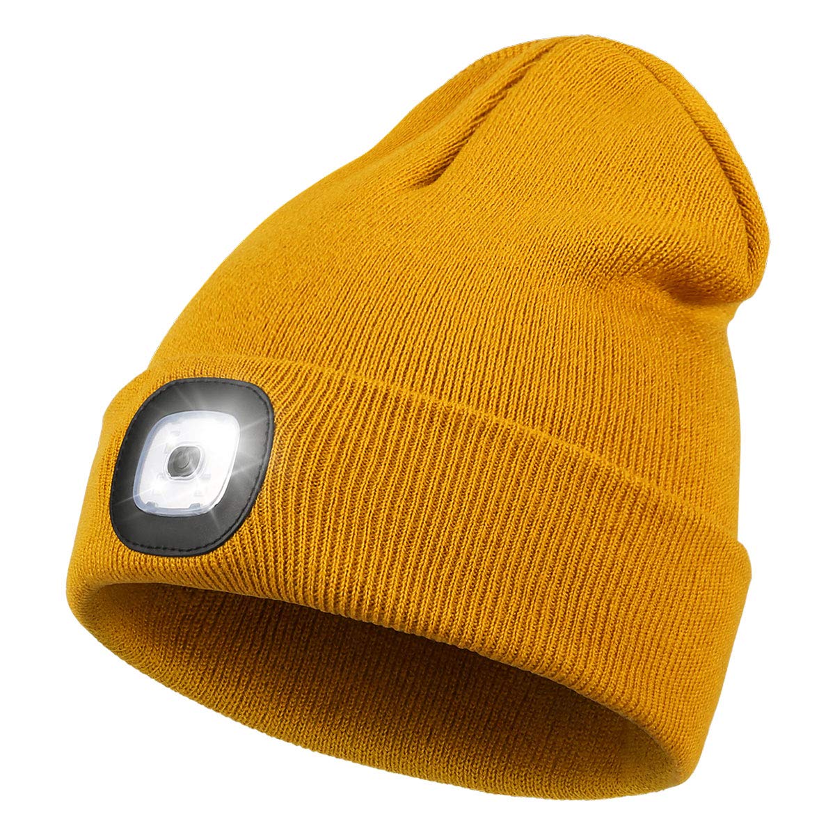 Rechargeable LED Lighted Beanie, Perfect Dad Gifts in Christmas, Stocking Fillers Cap with Light Hands Free Head Torch Unisex Winter Warm Knit Beanie Khaki