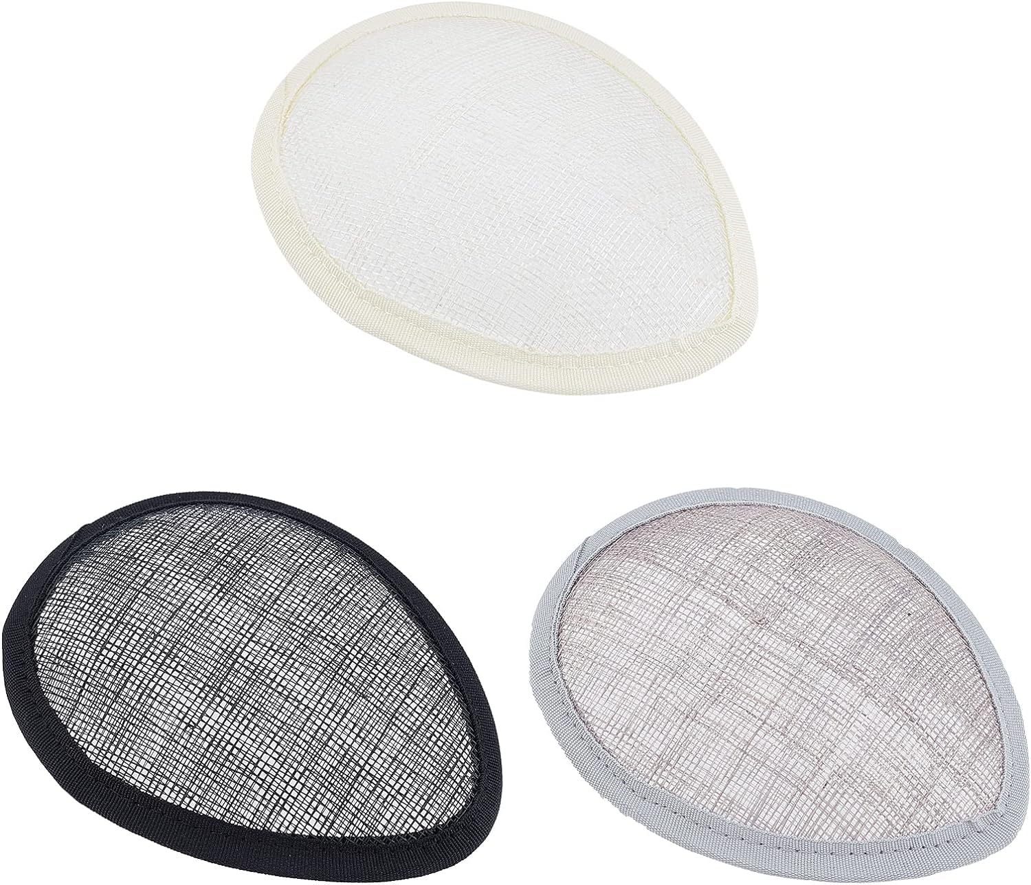 FINGERINSPIRE 3PCS Teardrop Fascinator Hat Base 13x10.5cm (Black, White, Gray) Linen Mesh Millinery Base Cocktail Hats Making Base, Hat Craft Material For Making Fascinators and Cocktail Hats