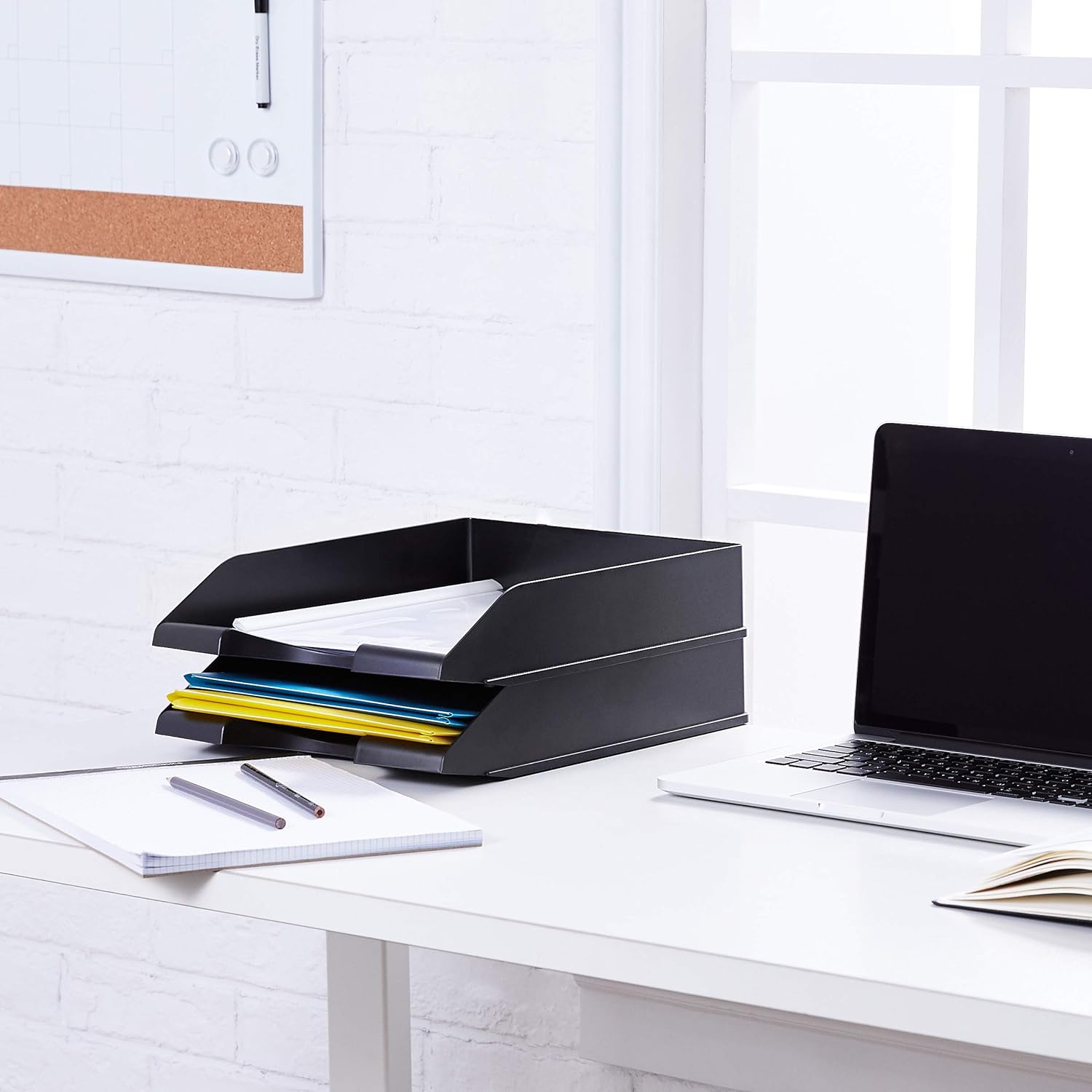 Basics Stackable Office Letter Organizer Desk Tray - Pack of 2, Black : Office Products