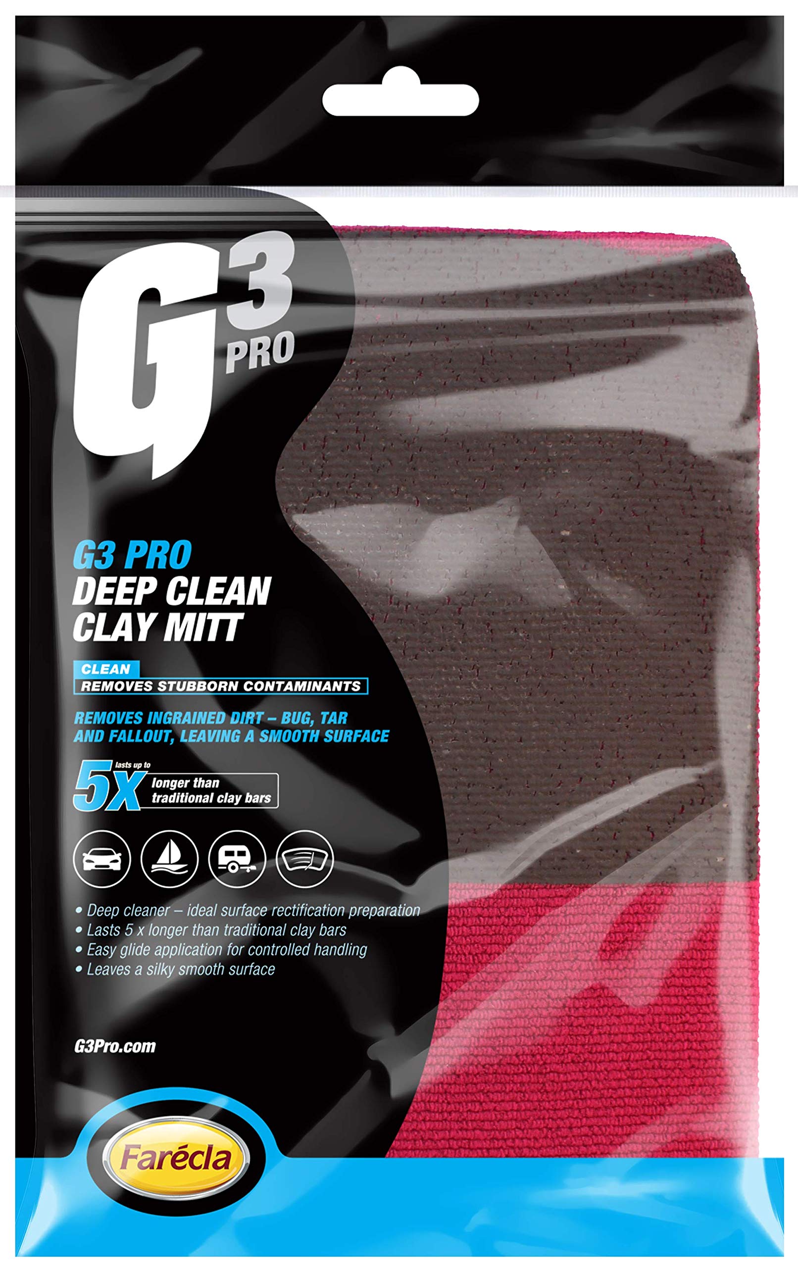 G3 Pro Deep Clean Clay Mitt (7191) – Removes Tar, Tree Sap & Overspray for a Smooth Paint Finish – Faster, Reusable Alternative to Clay Bars, Lasts Up to 5x Longer Than Traditional Clay Bars