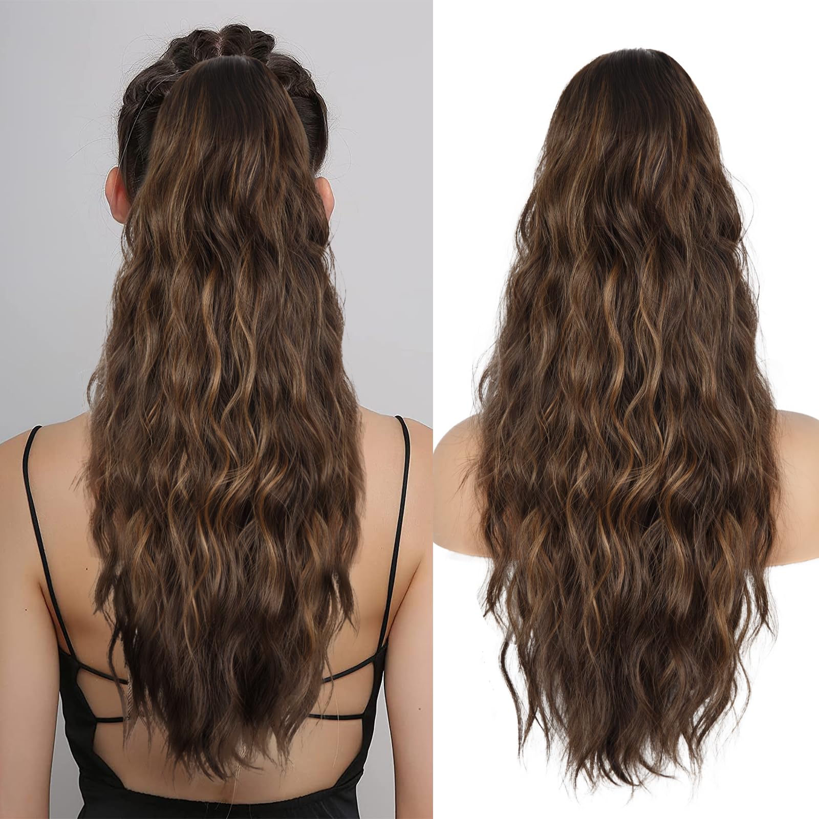 Photo 1 of ZQIAN BEAUTY Drawstring Ponytail for Women, 26 inch Long Ponytail Extension, Synthetic Pony Tails Hair Extensions, Highlight Hair Extensions Ponytail for Daily Use (Color: Brown Mixed Honey Blonde)