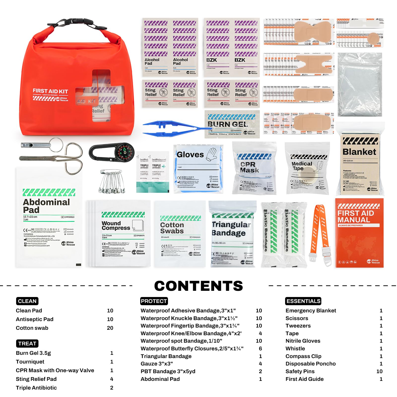 RHINO RESCUE Waterproof Boat First Aid Kit, Lightweight Boat Accessories Dry Bag, Emergency Marine Survival Supplies for Outdoor Kayak, Fishing, Floating, Swimming, Beach & Camping (Red)
