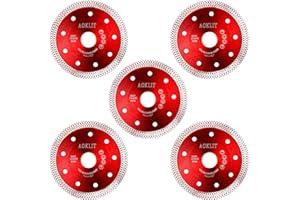 AOKLIT 5 Pcs Diamond Saw Blades, 4-1/2 Inch Super Thin Tile Blade, Diamond Blade for Angle Grinder Cutting Porcelain Tile Gra