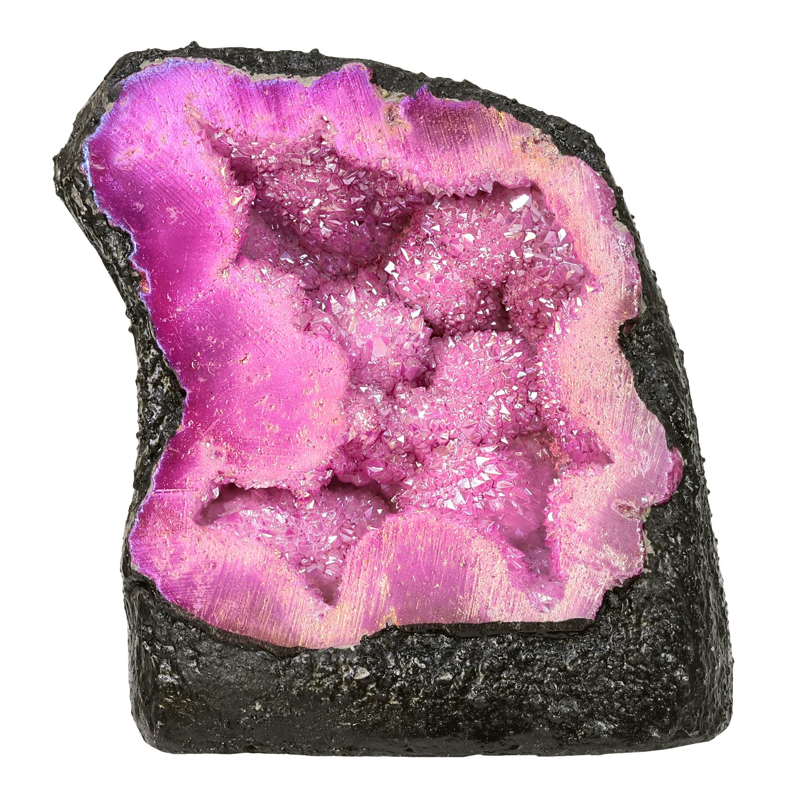 KYEYGWO Titanium Coated Natural Crystal Raw Geode Stone, Quartz Cluster Specimen Gemstone Decor Irregular Natural Piece Stones Ornament for Healing Collection, Angel Aura 200-370g