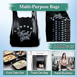 1000 Count Black “Thank You” T-Shirt Bags