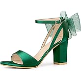 Allegra K Women's Bow Shoes Open Toe Chunky Heel Sandals