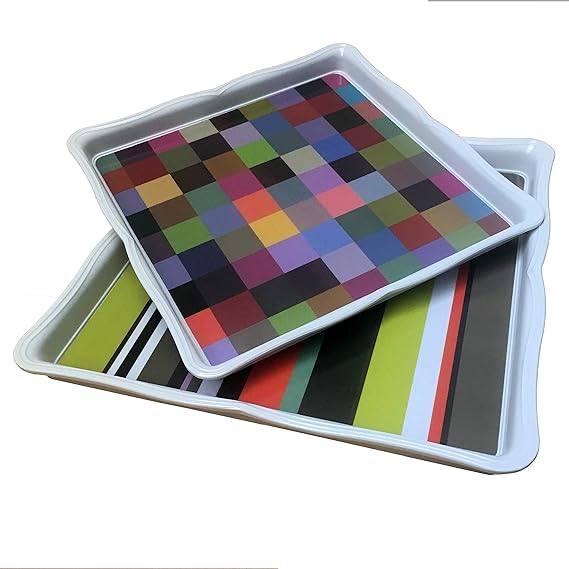 Decorative Square Melamine Serving Trays Rainbow Set of 2, 29 x 29