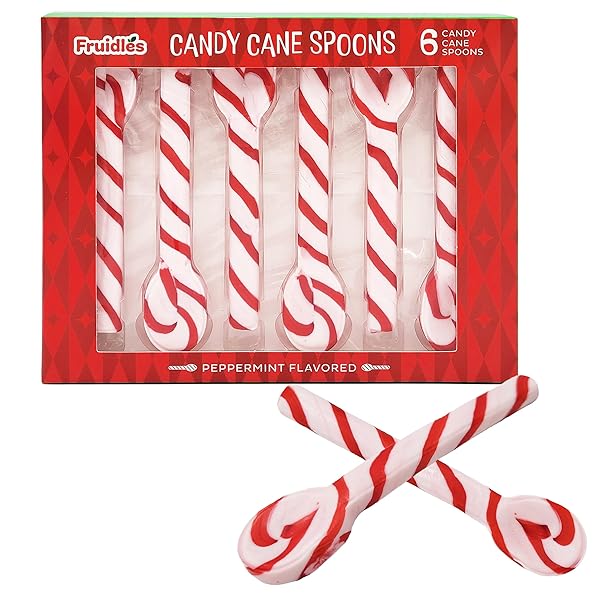 FRUIDLES CHRISTMAS CANDY CANES SPOONS SUCKERS, PEPPERMINT FLAVOR IN BOX, 6-SPOONS