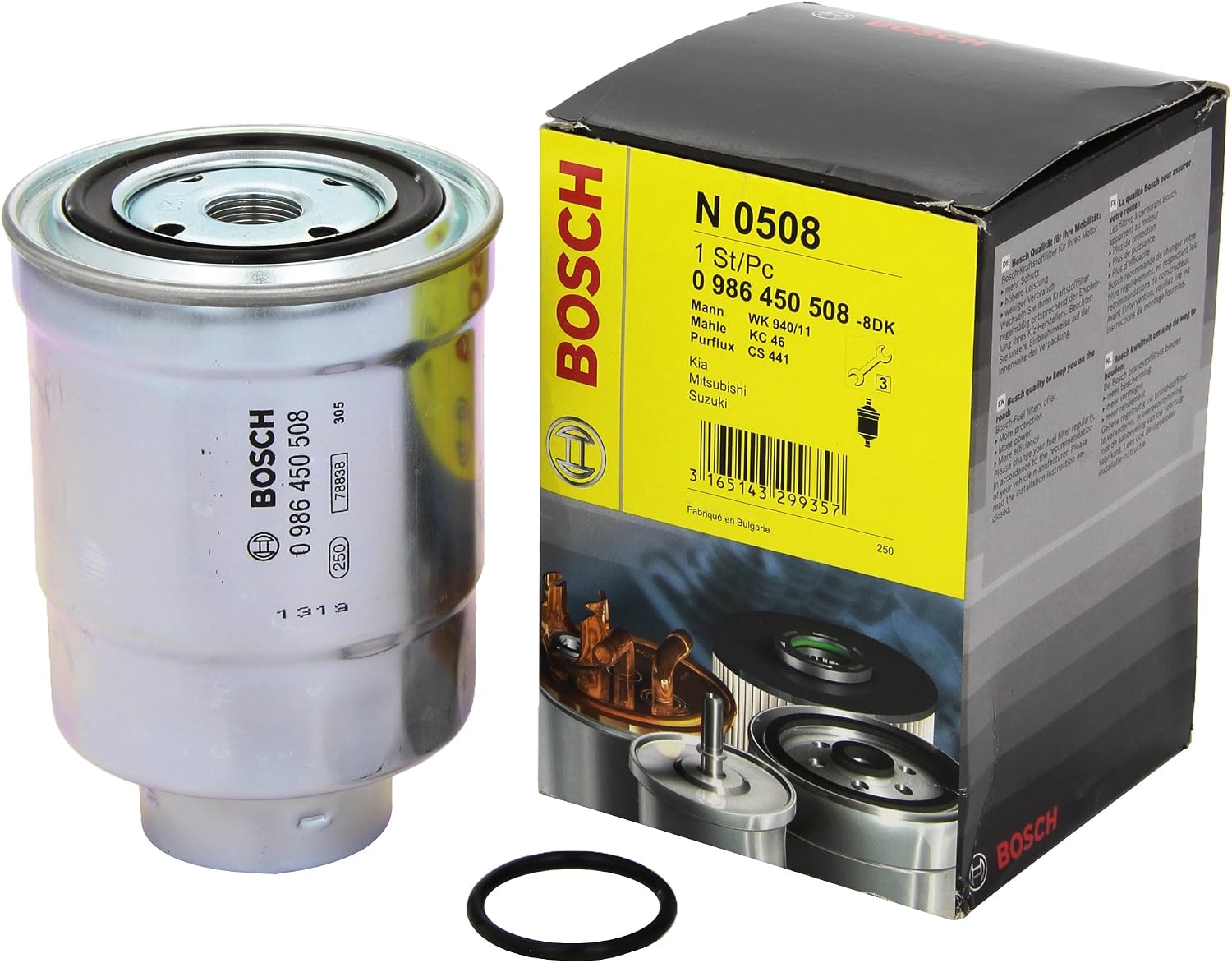 Bosch N0508 Car Diesel Filter - Separates Particles and Water from Fuel - Protects the Injection System