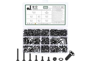 YOUYIDUN 585 Pcs M4 Screws and Nuts Set, Countersunk Bolts and Nuts Assortment, Black Phillips Flat Head Machine Screws with Washers Set(M4 Screw Kit, Black)