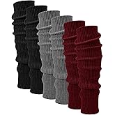 Shihanee 3 Pairs Wool Leg Warmers Women Soft Warmer Wool Winter Stockings Knit Long Leg Warmers Indoor Outdoor