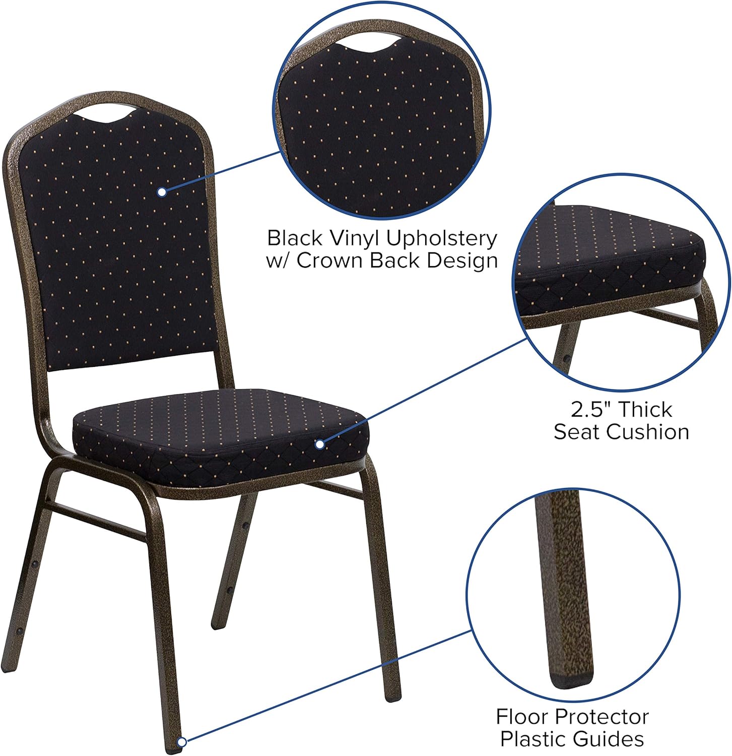Flash Furniture HERCULES Series Crown Back Stacking Banquet Chair in Black Patterned Fabric - Gold Vein Frame: Furniture & Decor