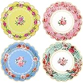 Suclain 100 Pieces Flower Tea Party Paper Plates 7 Inches Vintage Floral Paper Plates for Guest Dinner Tea Party Weddings Bridal Showers and Baby Showers Birthday Supplies