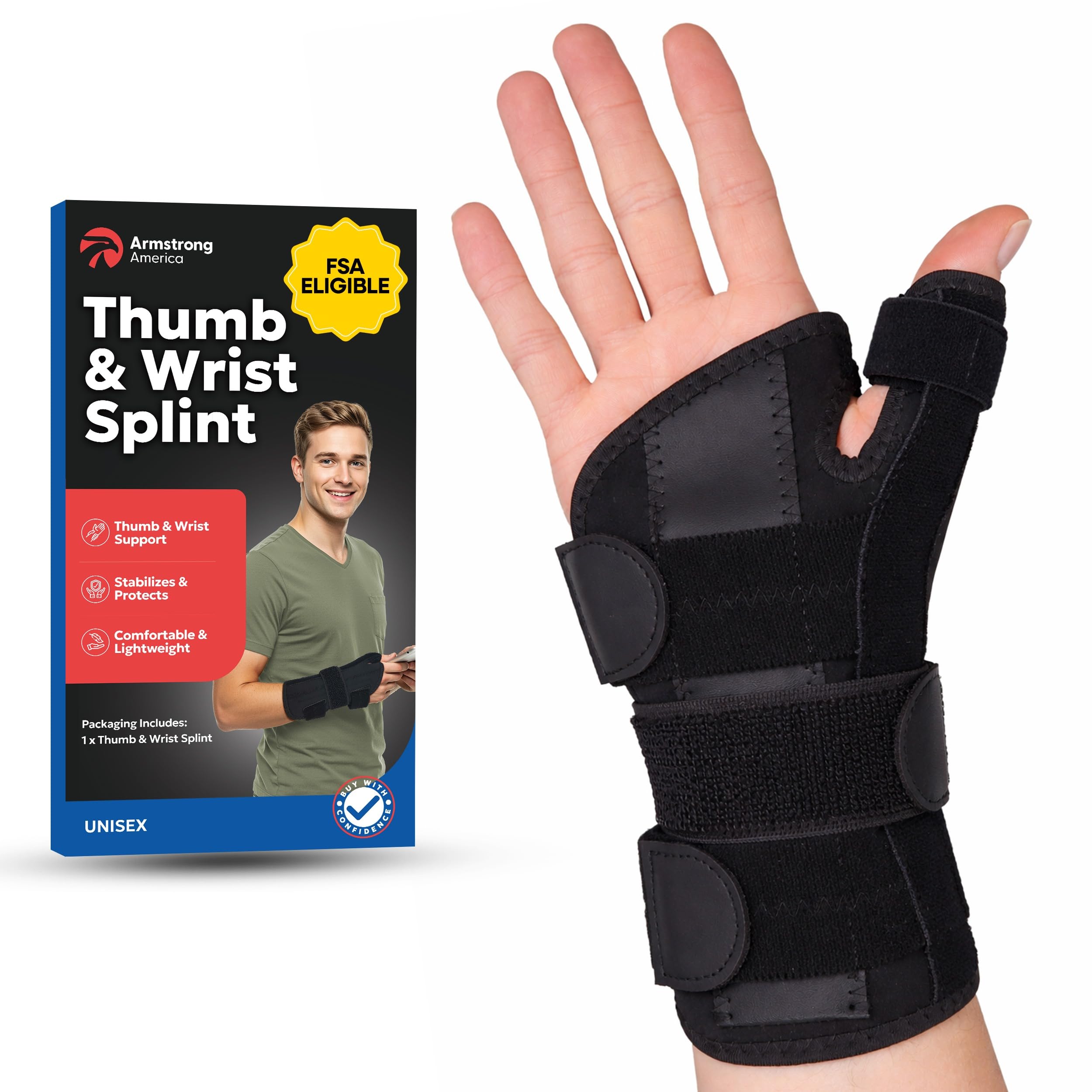Thumb Splint & Wrist Brace | Carpal Tunnel Wrist Splint with Thumb Spica Splint | Thumb Stabilizer & Wrist Support For Tendonitis Pain, Arthritis, CMC Trigger Thumb (LARGE, RIGHT HAND)